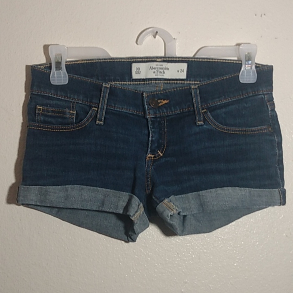 Abercrombie & Fitch Jean Short Shorts rolled hem Size 00 waist 24 Festival Y2k
